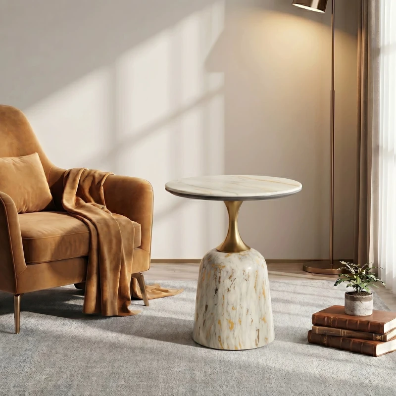 Tavolino Rotondo di Design in Travertino per Salotto - immagine 3