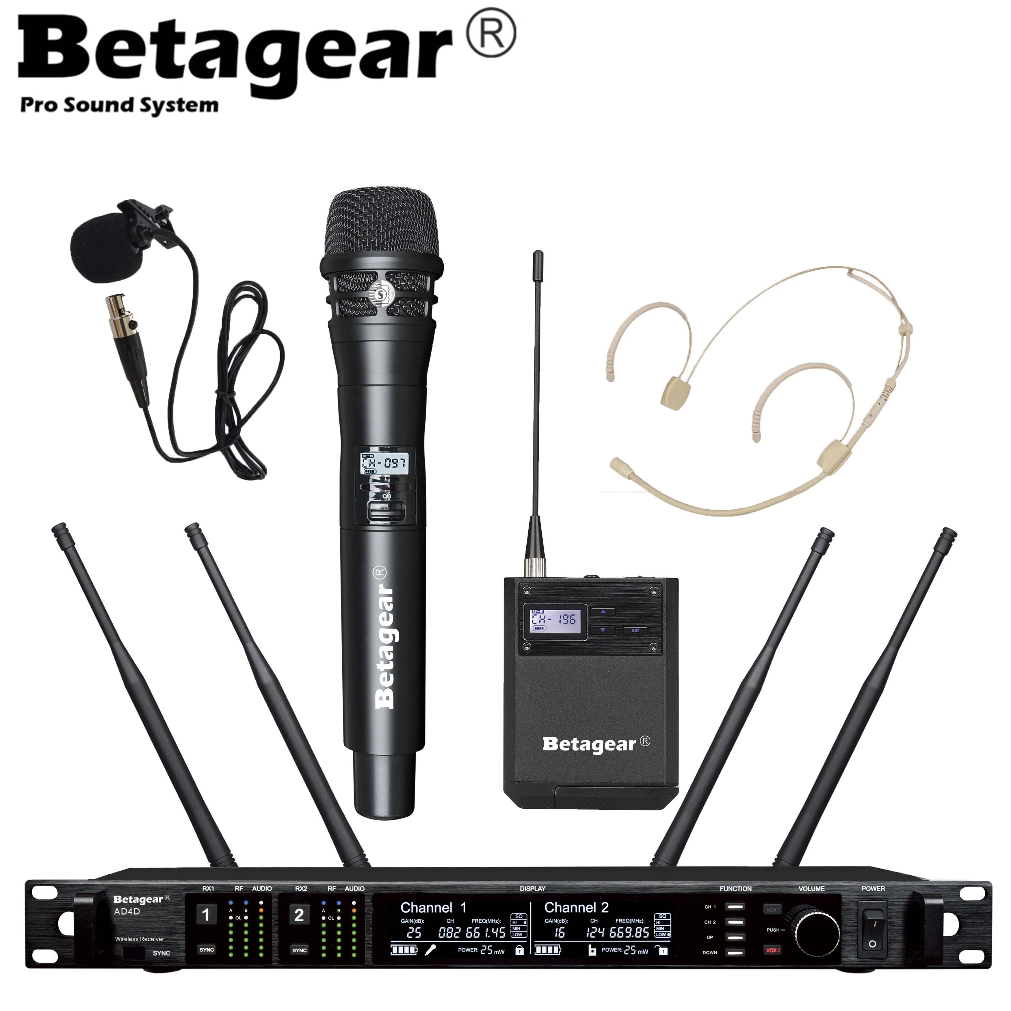 Betagear Digital Microphone Wireless System Micro 615-685Mhz Stage Mikrofon True Diversity Mic AD4D Dual Handheld Microfone bluetooth microphone Microphones