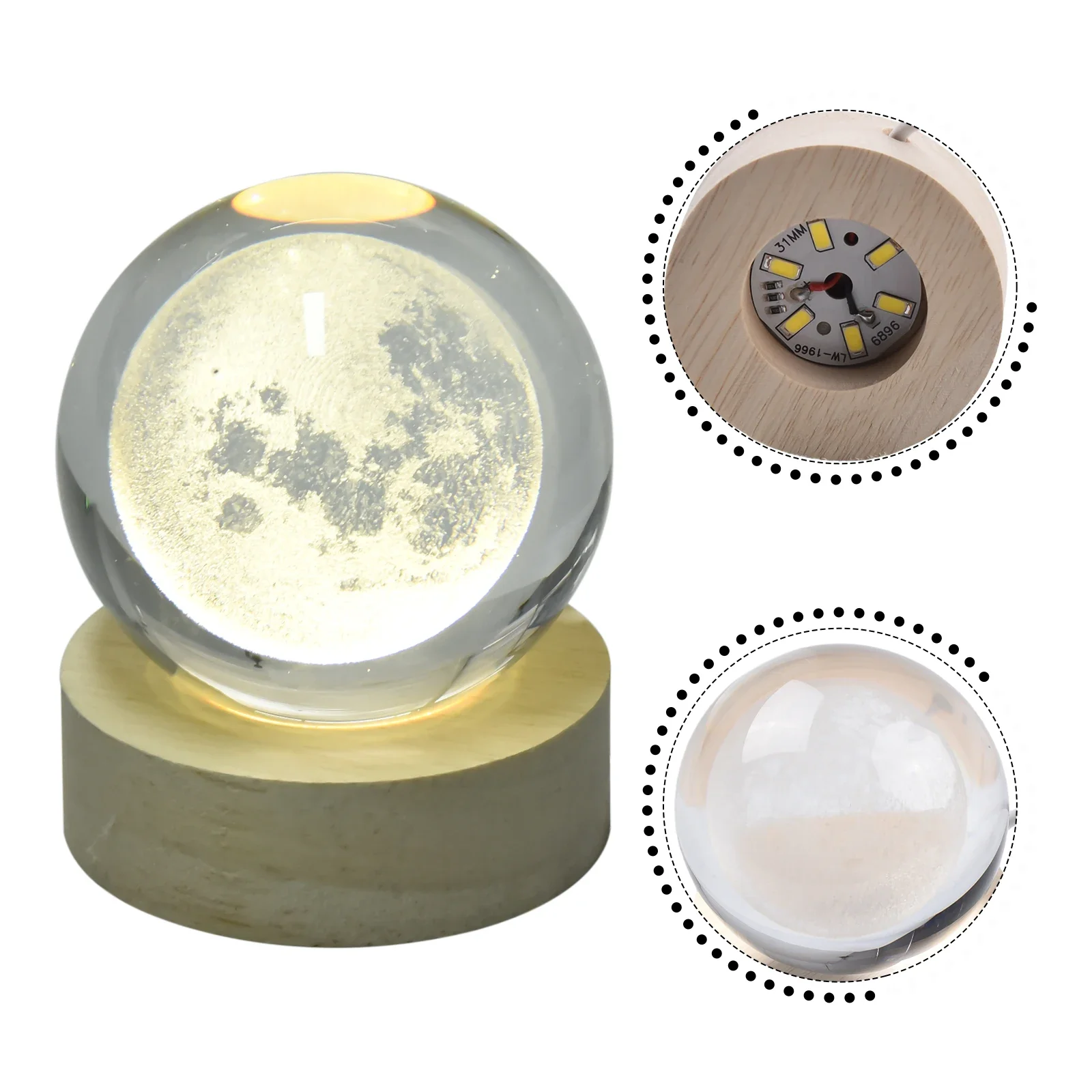 Description Picture 6 of itemCrystal Ball Night Lights USB LED Night Light 3D Moon Table Lamp Glowing Planet Galaxy Astronaut Tabletop Decorations Kid Gifts