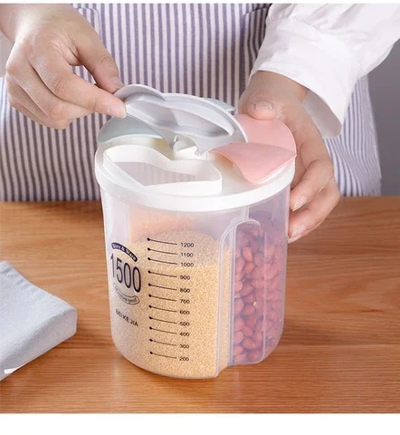 

Home Kitchen Sealed Storage Box Cereal Dispenser Food Storage Tank Rotating Dry Food Cups Container Case Flour Grain Storage Box