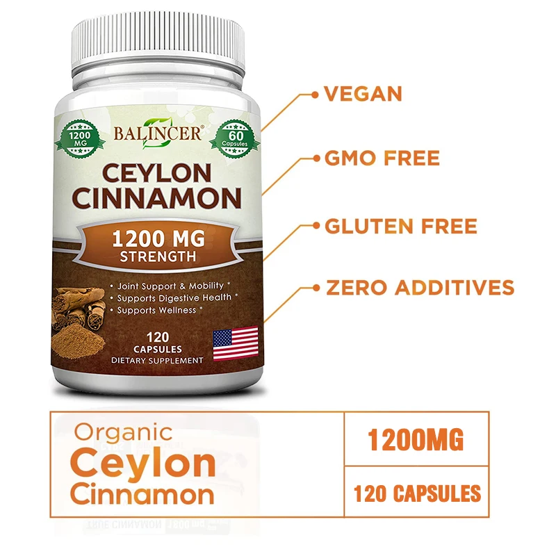 Ceylon Cinnamon Capsules Supports Healthy Blood Sugar Levels Blood Circulation and Joint Mobility Maintains Metabolism
