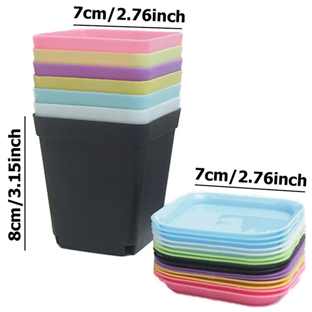 10pcs 7x7cm Plastic Square Flower Pot with Cover Garden Balcony Office Desktop Flower Pot Plant Growing Container 6
