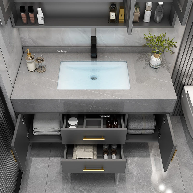 Modern Luxury Smart Bathroom Furniture Cabinets Combination Washbasin Household Design Bathroom Storage Cabinets Slate Cabinet