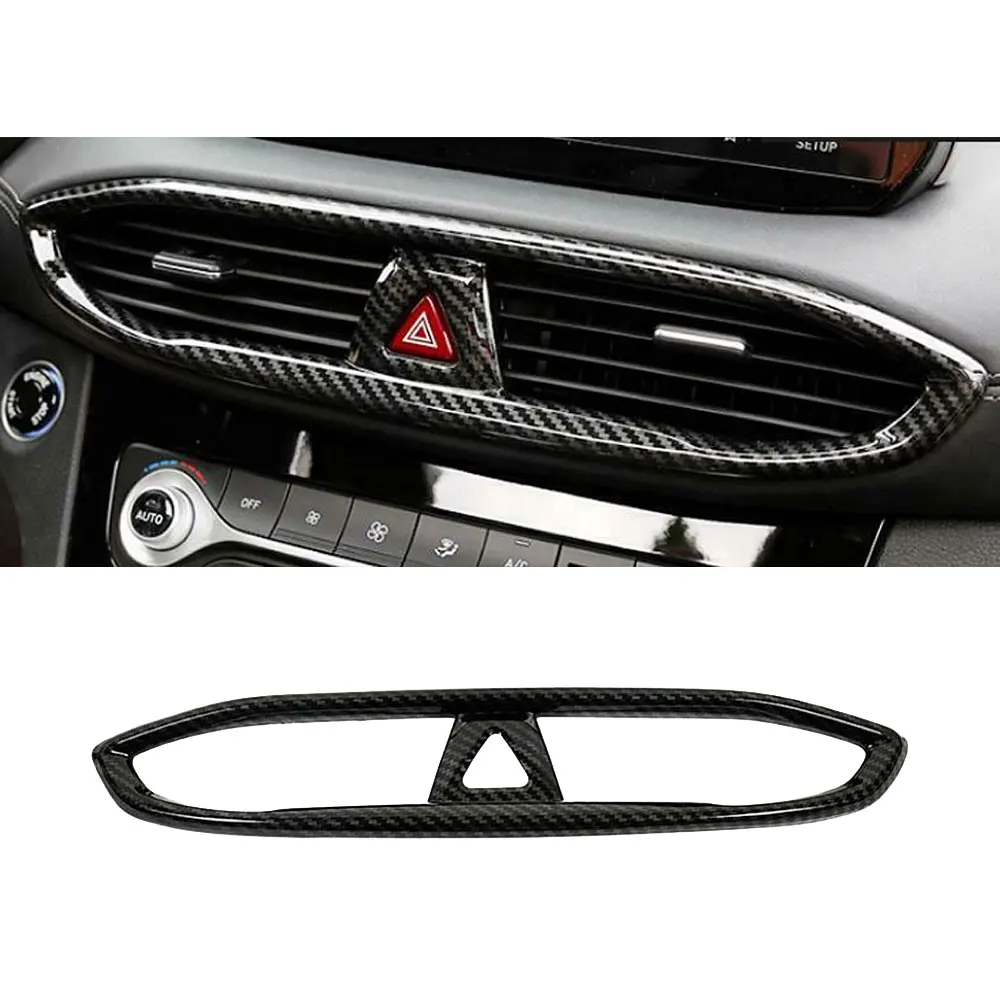 1Pc Abs Car Front Center Presa D'Aria Vent Trim Per Hyundai Santa Fe 2019-2022 Fibra Di Carbonio Nero