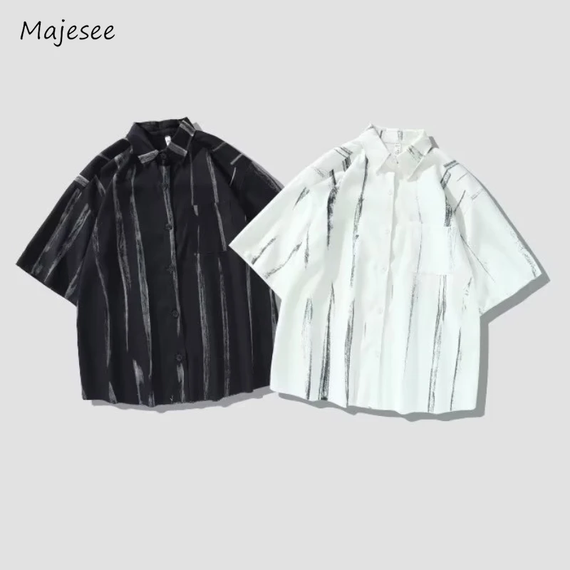 

Shirts Men Popular Streetwear Summer All-match Fashion Korean Style Harajuku Striped Half Sleeve College Youthful Vitality Daily