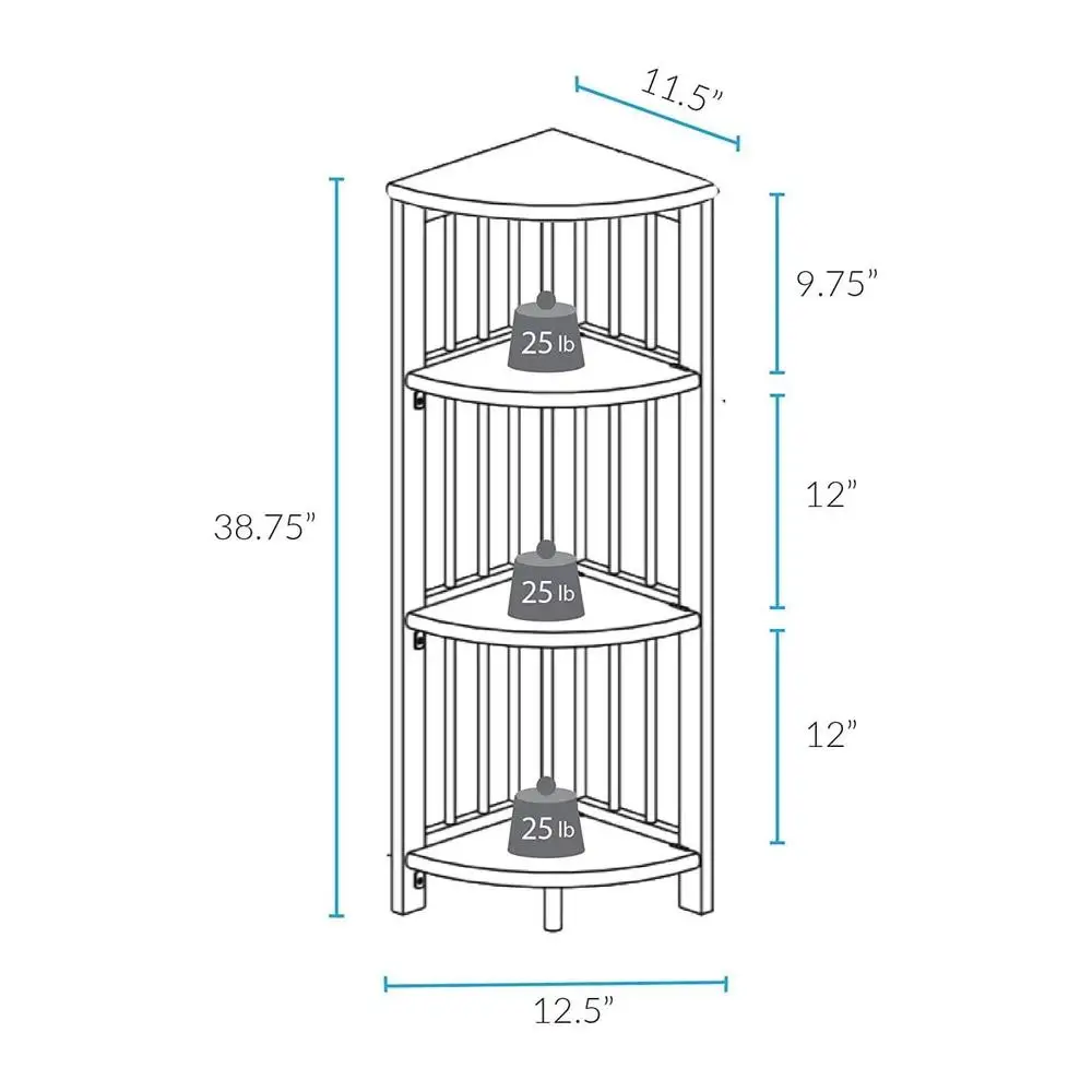 White 4-Shelf Corner Folding Bookcase Space Saving Solid Wood Storage Unit Home Office Kids Room 4