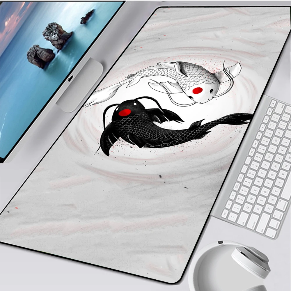 Desk Pad Chinese Style Koi Xxl Mouse Pad Large Cute Black Mousepads Gaming  Accessoroes Laptop Gamer Waterproof Keyboard Deskmat - AliExpress