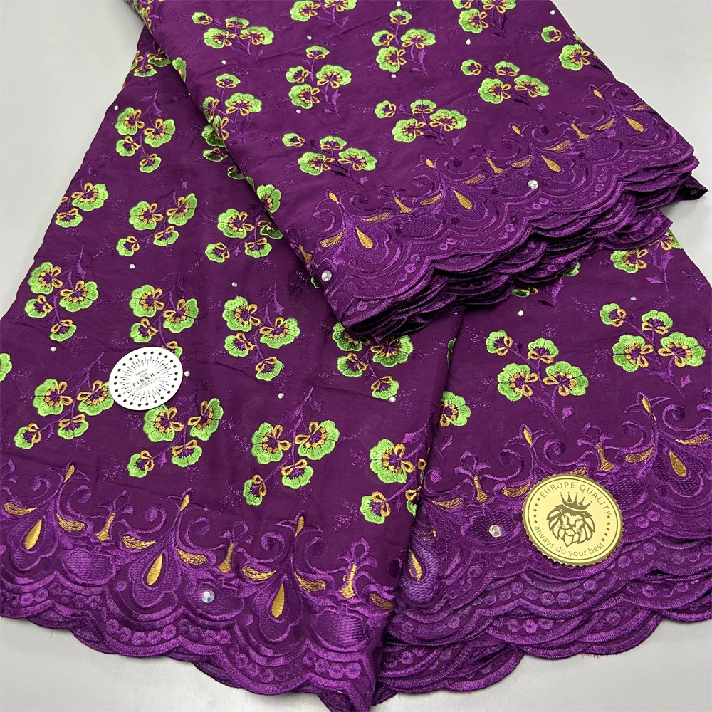 African Swiss Voile Lace Fabric Embroidery 100% Cotton Voile Material With Stones For Party Dress Sewing 5 Yards