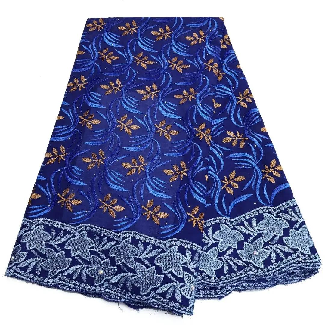 

Swiss Voile Lace Fabric for Women Dress, African Cotton, Nigerian Lace with Stones, Blue, 5 Yards