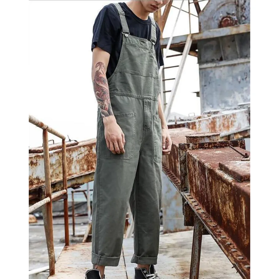 Men's Lightweight Cotton Denim Bib Overalls with Pockets