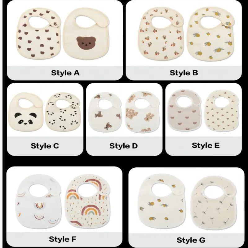 Baby Bib 2pcs Cotton Gauze U Shaped Newborn Infants Waterproof Printing Burp Cloths Saliva Towel for Baby Boys Girls