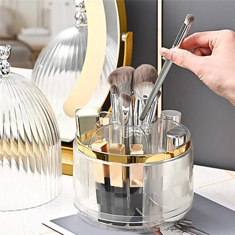 Makeup Brush Holder 360° Rotating Makeup Brush Holder Dustproof Make Up Brush Container With Clear Acryliccover B 2