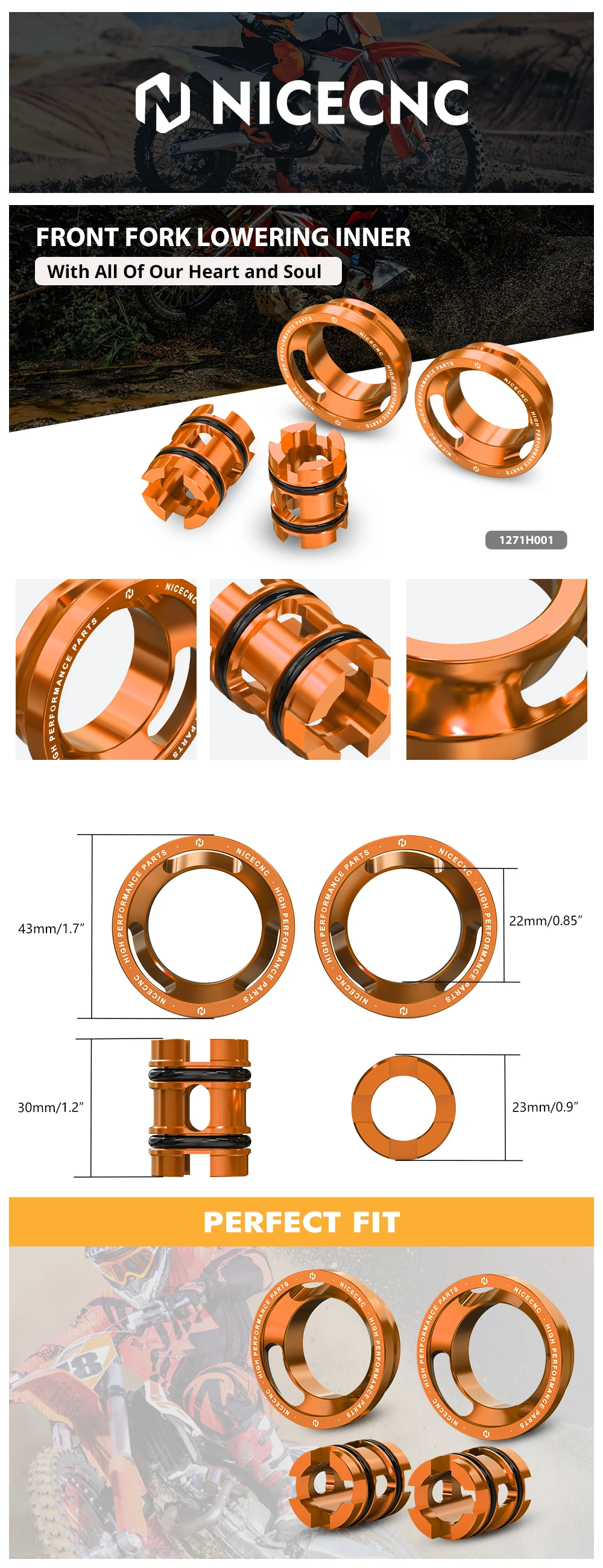 NICECNC Vorderradgabel-Tieferlegung für KTM TPi EXC 300 EXC-F 350 EXC-F 450 XCW 500 Sechs Tage 2017–2023 Husqvarna TE 300i Sherco SE 300 – Detail 1