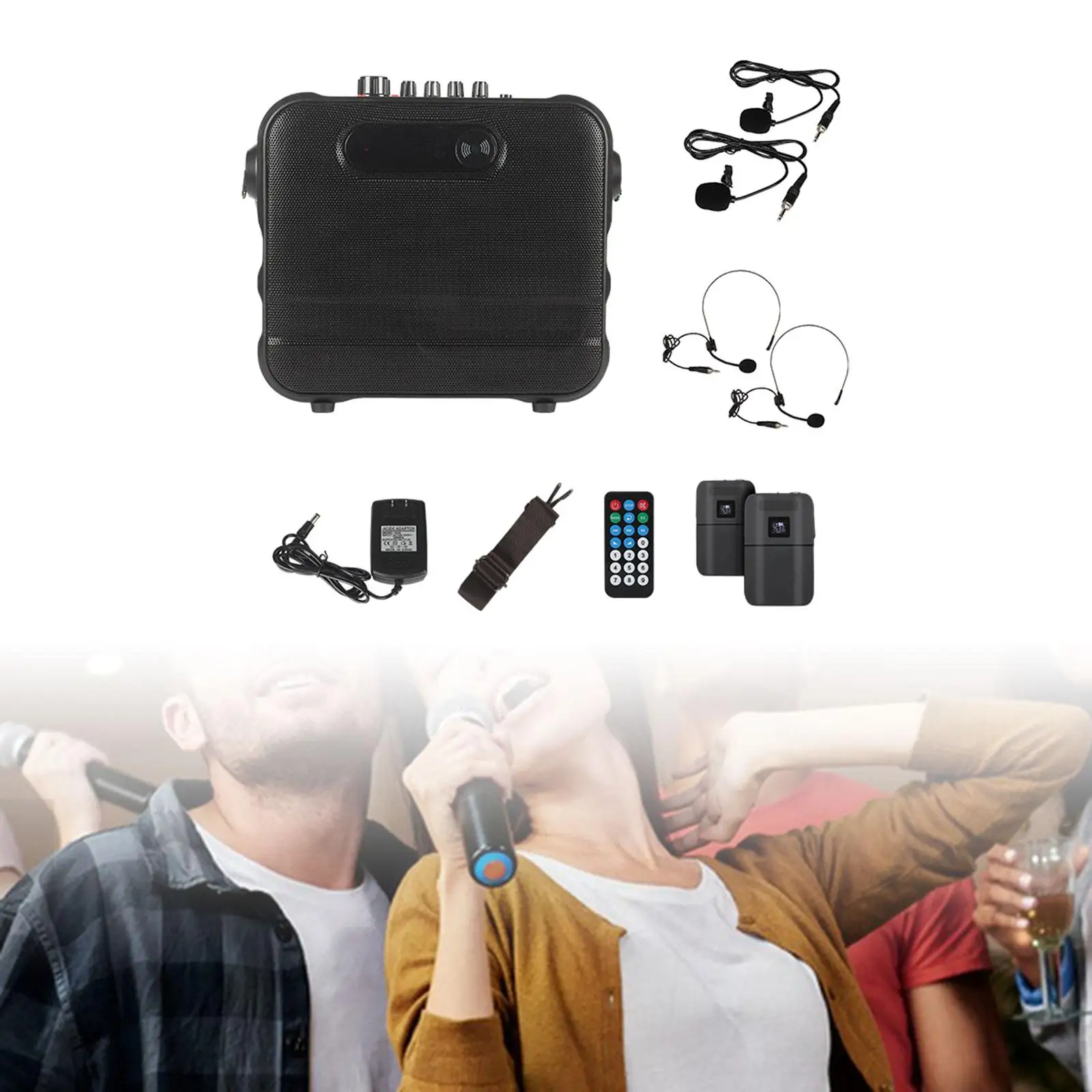 Karaoke Speaker and 2 Head Mounted Microphones for Girls Boys Indoor Adults