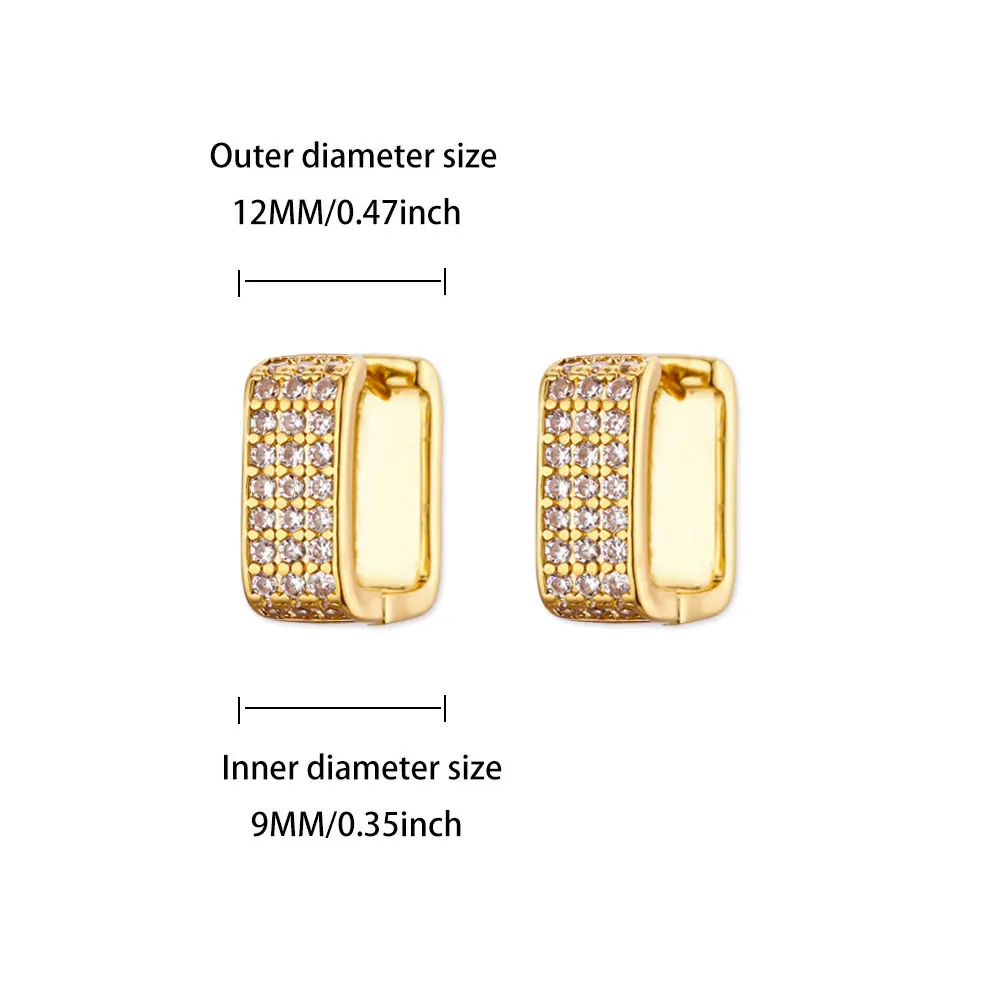 Zircon Square Hoop Earrings Luxury Gold Color Stainless Steel