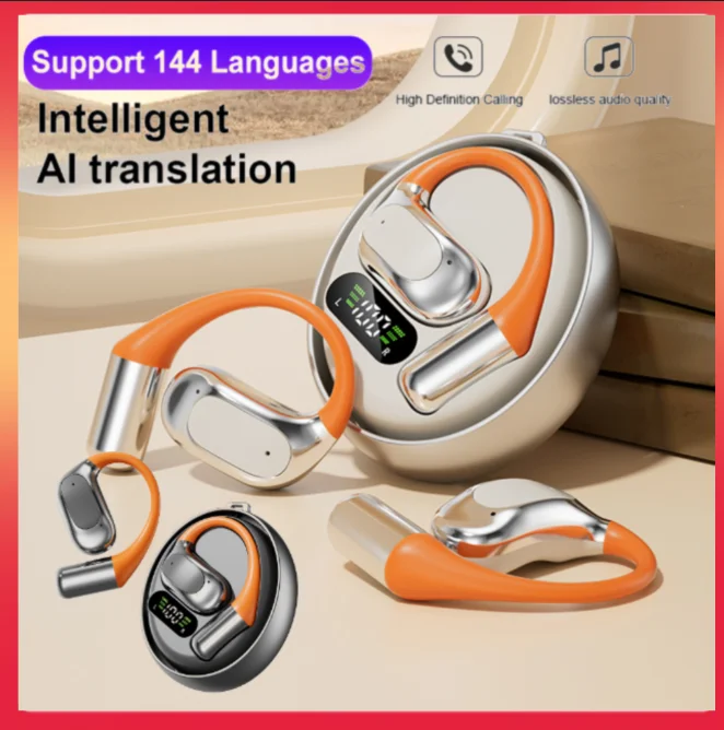 AI Language Translation Earbuds 144 Languages Bluetooth-Compatible 5.4 Translator Earbuds HD Sound Music Earphones for Travel