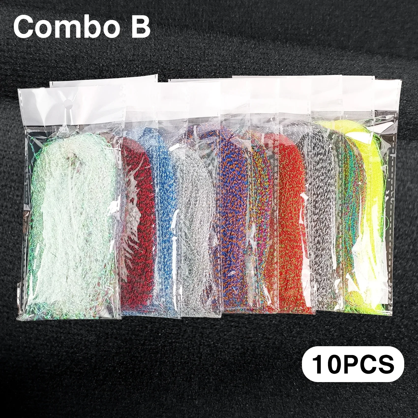 10 Stück PET Crystal Flash Fliegenbindeschnurmaterial für die Herstellung von Streamer Nymph Lure – Detail 7