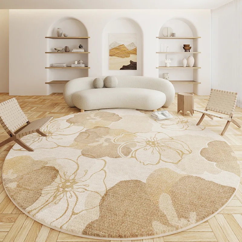 Cream Style Living Room Decoration Round Carpet Light Luxury Rugs for Bedroom Fluffy Soft Study Rug Thick Plush Lounge Floor Mat 4