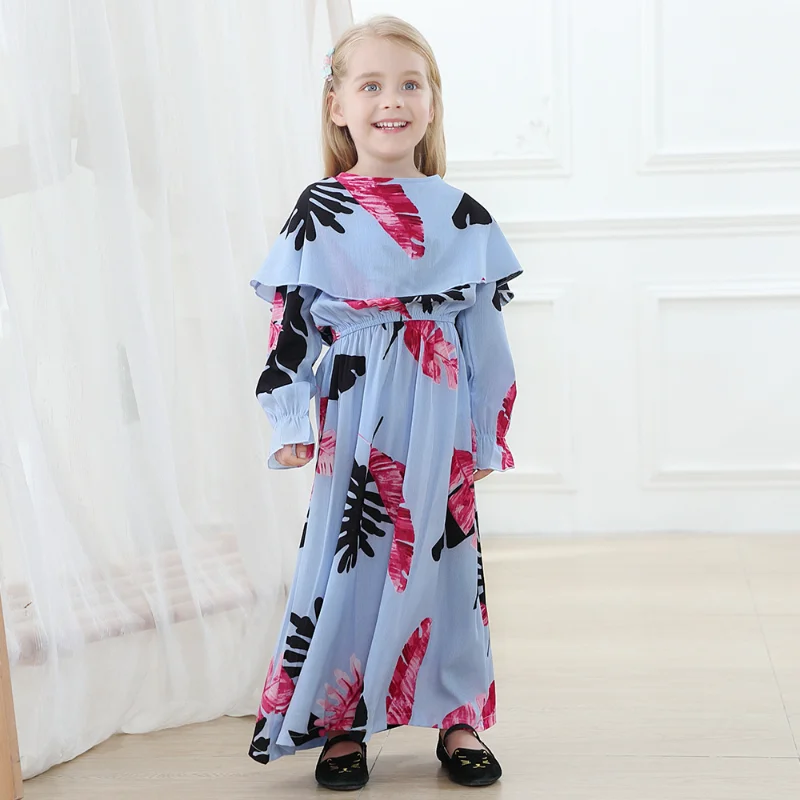 

Girls' Dress Fashion Print Muslim Long Sleeve Slim Fit Children's Dress Fashion Trend In Europe and America