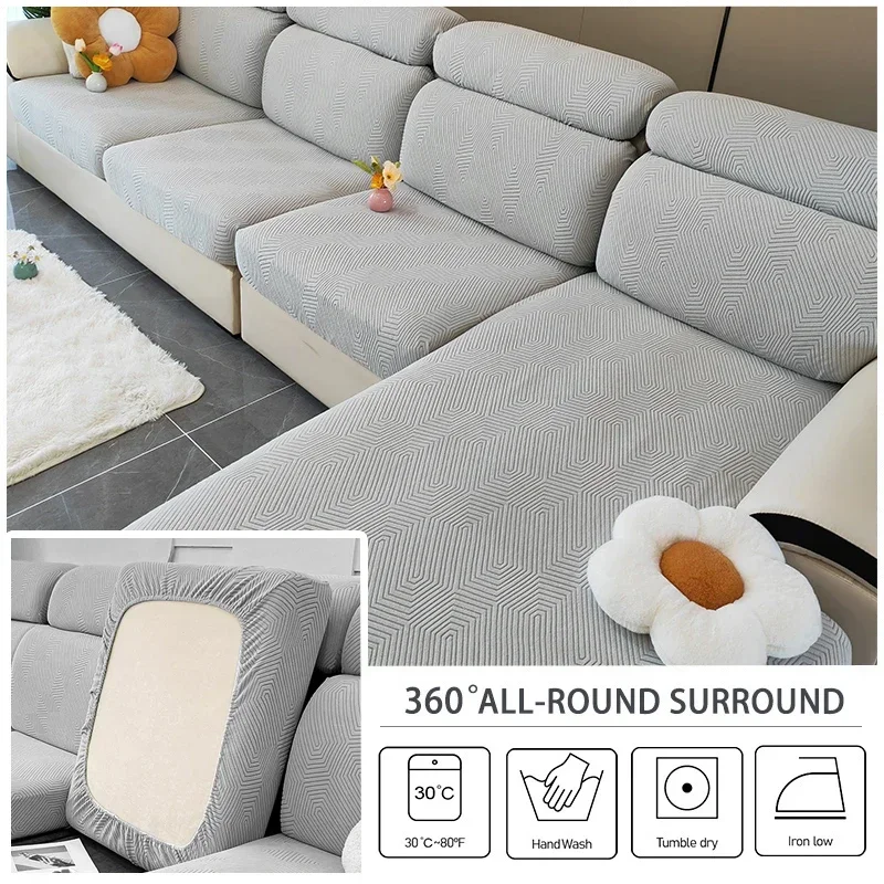 Jacquard Couch Cushion Cover Sectional Sofa Slipcover with Chaise Lounge L Shape Non Slip Stretch Sofa Cover with Elastic Bottom 6