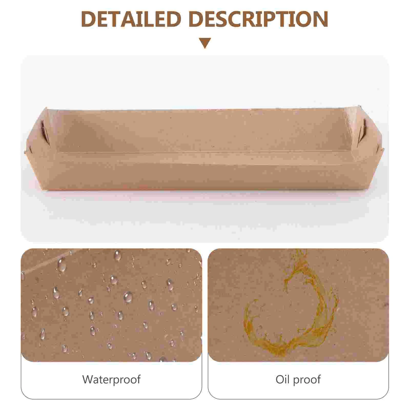 Disposable Paper Food Serving Tray Kraft Paper Coating Boat Shape Snack Open Box French Fries Chicken Box 50 Pcs (20 x 6 x 3cm)