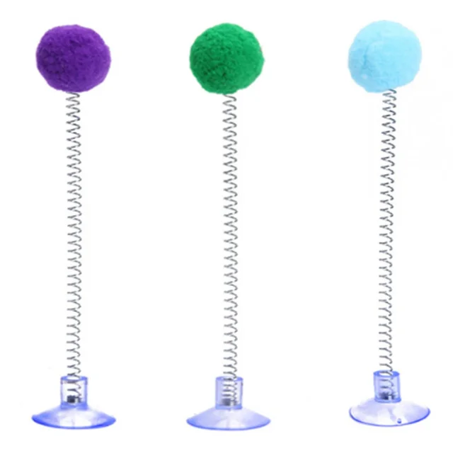 Random Color Cat Feather Spring Ball Toy with Suction Cup Interactive Cat Teaser Wand Cat Toy Cat Scratcher Toy Cat Supplies 6