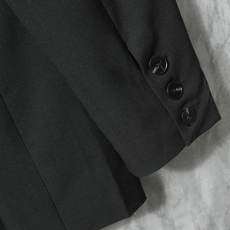 Suit Jacket Men's Flat Collar Suit Korean Style Loose Casual Black High-Grade Chic CasualTop Two Single-Brewed Spring and Autumn