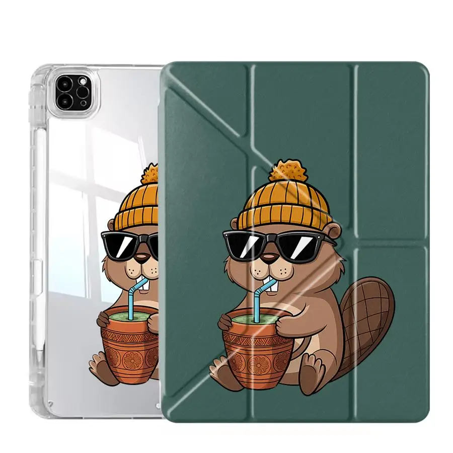 Coffee Bear Beaver Holder Cover Tablet Case - Y-Fold Design