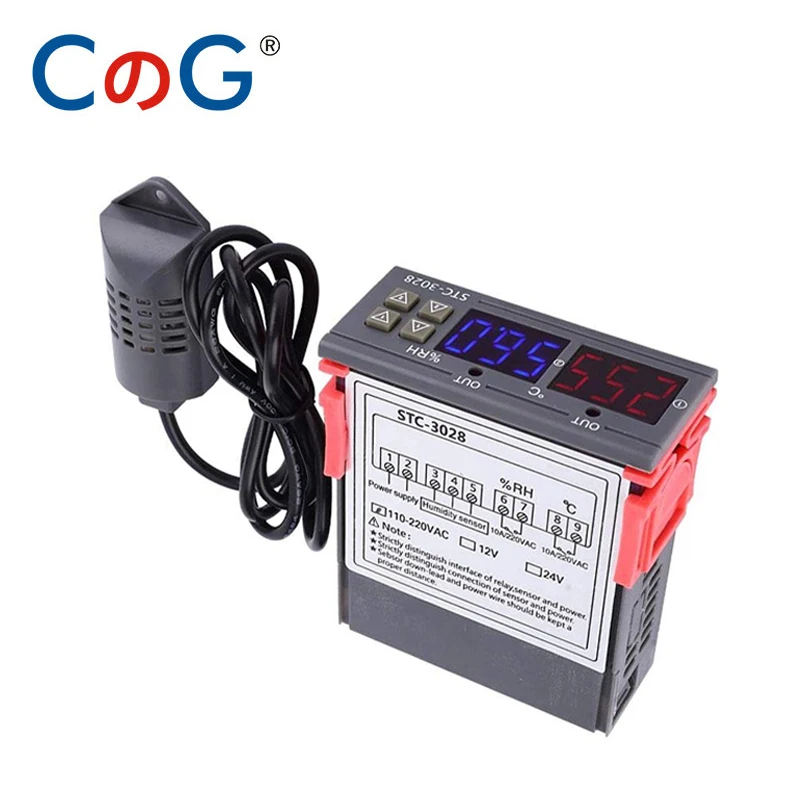 CG STC-3028 듀얼 디지털 온도 습도 컨트롤러, 가열 냉각 온도 조절기, 인큐베이터용 온도 조절기, 12V, 24V, 220V