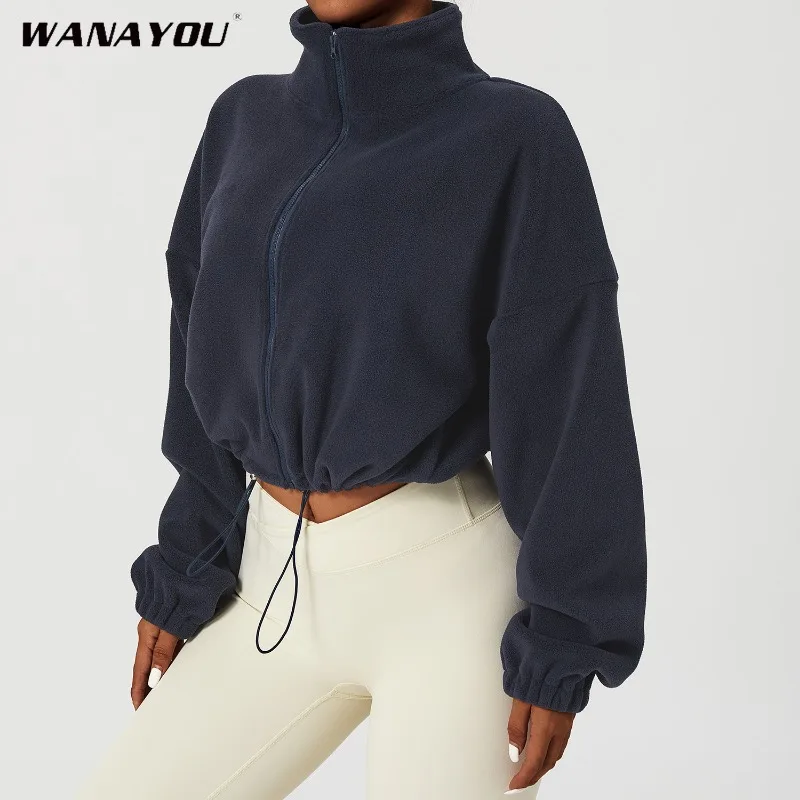 

WANAYOU Winter Outdoor High Collar Yoga Jacket Top Coat Running Women Sports Jacket Gym Tights Zipper Women Sports Long Sleeves