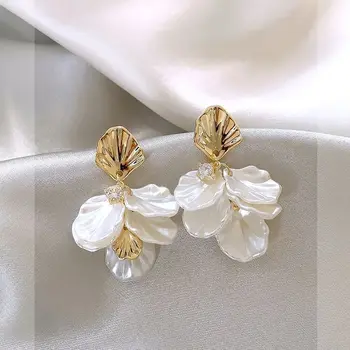 925 Silver Needle Korean Fashion White Petal Tassel Earrings For Women Jewelry 2025 Trending New Women's Flower Drop Earrings