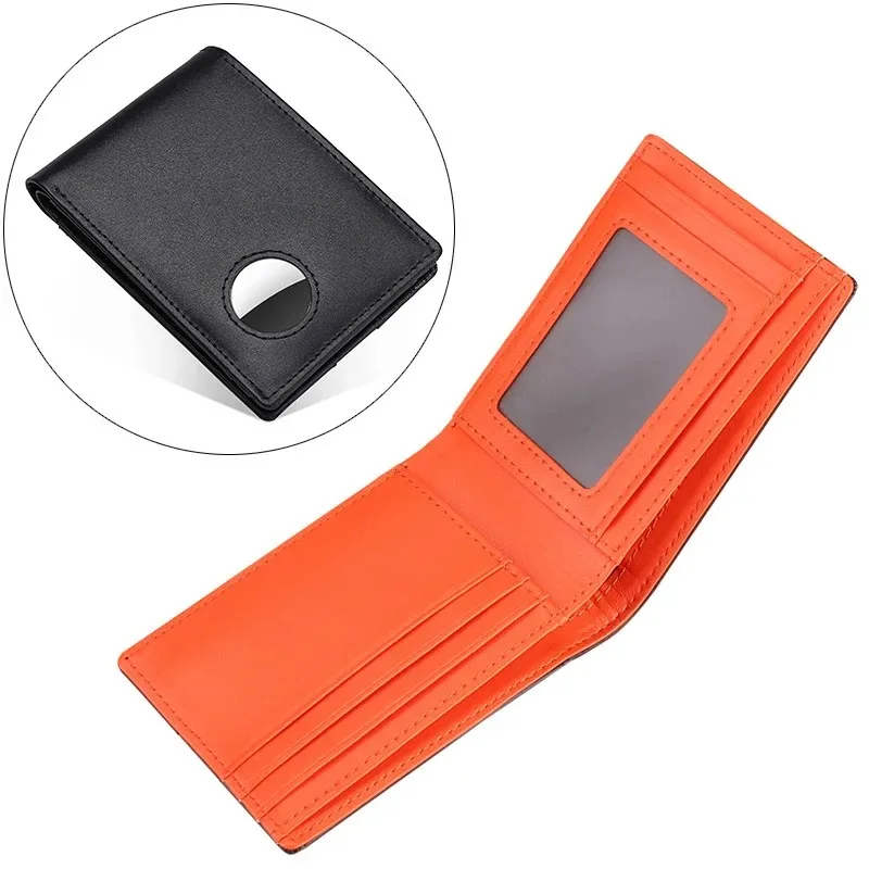 Genuine Leather RFID Slim Bifold Wallet with Airtag Holder