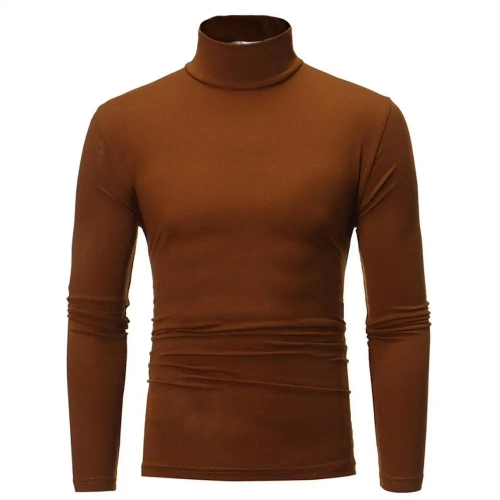 

Fashion Men's Casual Slim Fit Basic Turtleneck High Collar Pullover Male Autumn Spring Thin Tops Basic Bottoming Plain T-shirt