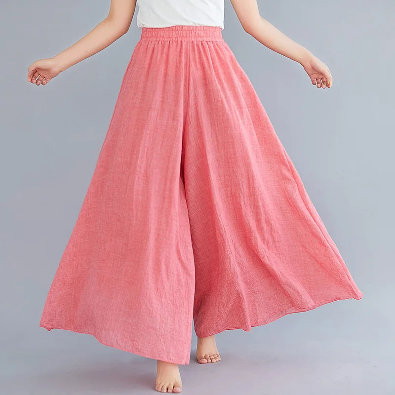 Summer Pants Cotton and Linen Wide Leg Pants Women Summer Elastic Waist Pants Muti-color Loose Casual Hemp Straight Pants