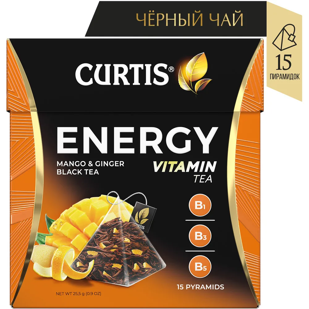 Чай черный в пирамидках CURTIS &quotEnergy&quot 15 шт с ароматом манго и витаминами В1 В3 В5