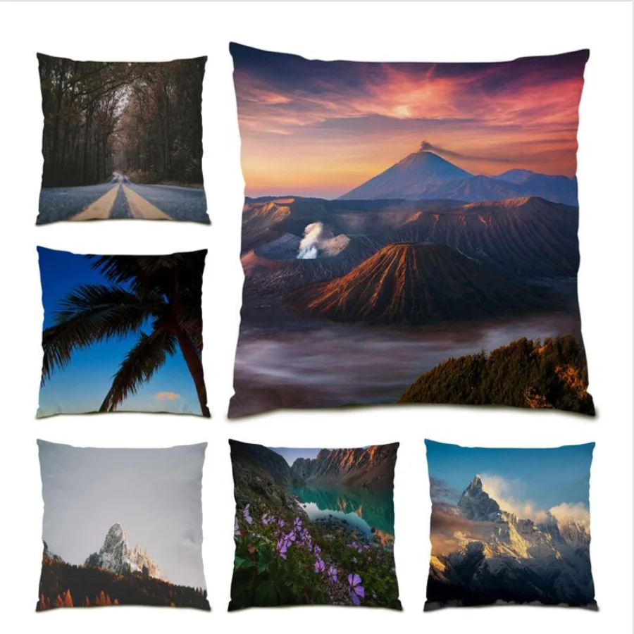 

Sofa Pillow Cover Snow Mountain Living Room Decoration Velvet Cushion Cover 45x45 Photography Throw Pillow Cover Landscape E1046