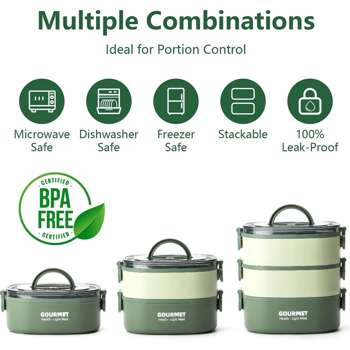 2000ML 3-Tier Lunch Box Stackable Bento Case Sealed Leak-proof Meal Box Microwave Safe Portable Students Workers Food Container