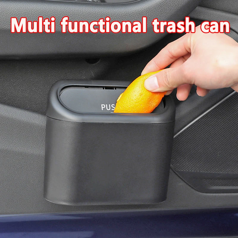 Car Bin Hanging Vehicle Garbage Dust Case Storage Box Black Square Pressing Type Trash Can Auto Interior Accessories