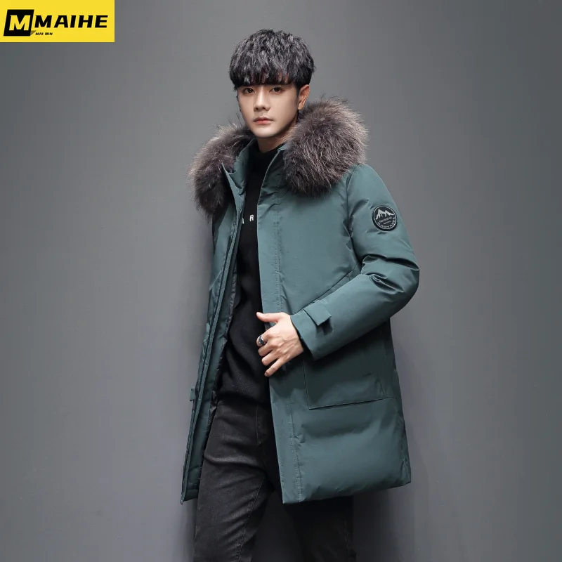 Autumn and Winter White Duck Down Jacket Men's high quality Big Wool Collar Cold-proof Warm Jacket Men's Hooded Long Down Jacket