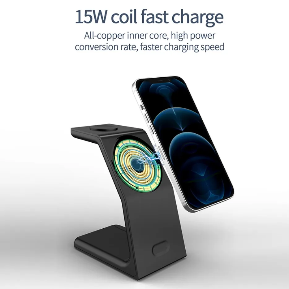 15W Magnetic Wireless Charger 3-in-1 Travel Quick Charging Station For iPhone 16 15 14 13 12 Apple Watch 10-2 SE AirPods Pro 4/3