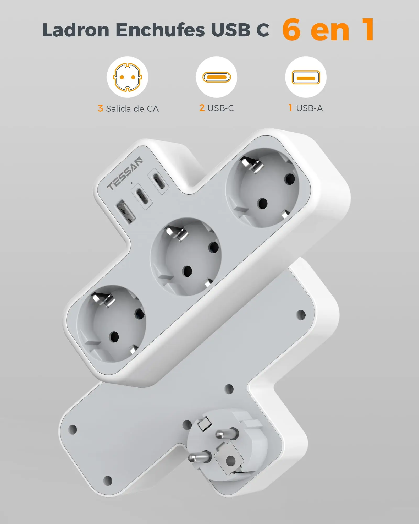 Power Strip TESSAN Multiple Socket Power Strip with 3 Outlets +1 USB Port +2 Type C 6-in-1 Plug Socket Adapter Wall Charger for Home Office power strip,plug adapter,electrical socket,power socket,power plug adapter,wall socket extender
