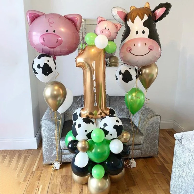 

38pcs Jungle Animal Cow Party Foil Number Balloons Set Farm 32inch Gold Globo Kid Birthday Party Baby Shower Decoration Supplies