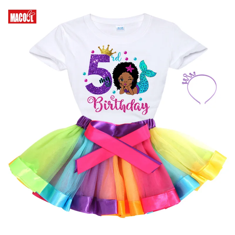 

Комплект юбки-пачки с юбкой-годе для девочек, комплект из футболки и радужной юбки-пачки для дня рождения, Детская летняя вечерние для малышей