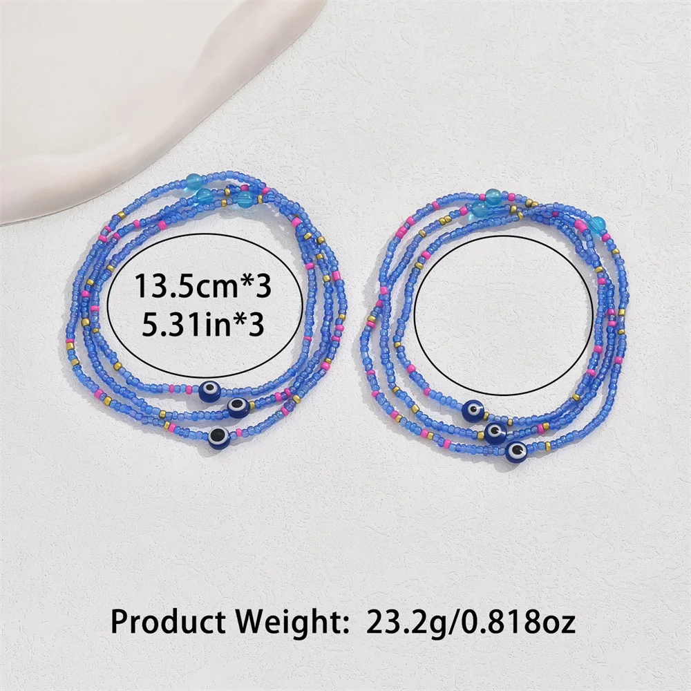 Fashion Blue Eyes Multilayer Rice Beads Anklets For Women Gold Color Foot Chain Ankle Bracelet Beach Jewelry Summer Accessories