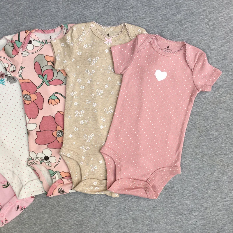 5pcs/set Cotton Baby Jumpsuit Cartoon Strap Bodysuits Short Sleeve Soft Newborn Outfits for Boys Girls Infant Clothing Clothes