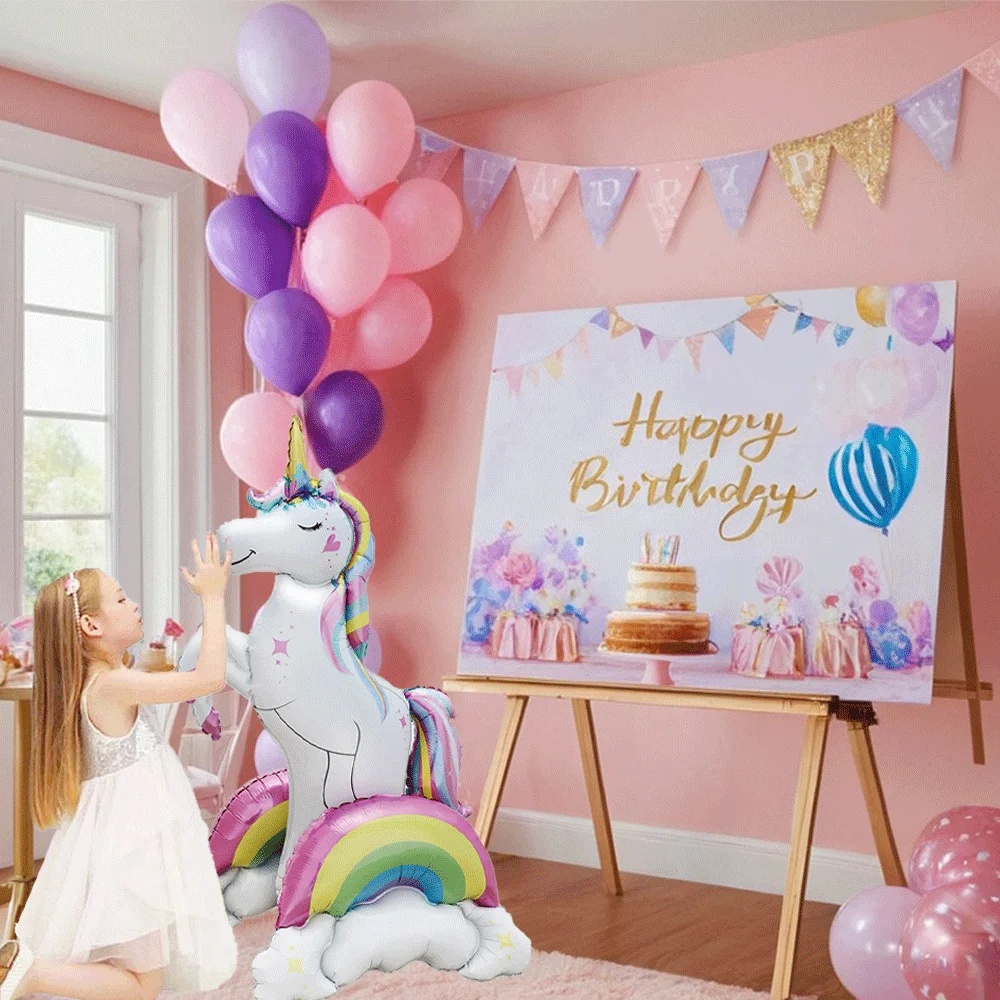Palloncino Gigante Unicorno PartyDeco: Autoportante 95x86 Cm In Lamina Bianca Con Corno Dorato, Perfetto Per Compleanno E Baby Shower, Facile Da Gonfiare
