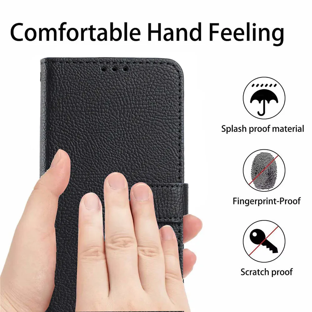 Litchi Leather Wallet Flip Phone Case with Enhanced Protection and Style