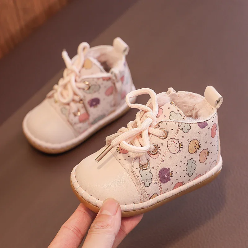 Winter Baby Girls Snow Boots Warm Plush Children Outdoor Shoes Soft Sole Non-slip Infant Toddler Shoes baby shoes baby boots winter snow boots Cartoon Bear Kids