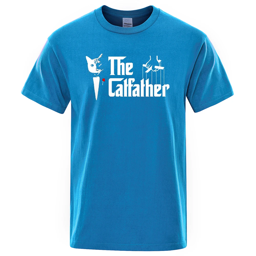 T-shirt manches courtes col ras du cou pour homme, vêtement de marque, surdimensionné, décontracté, à la mode, avec impression de chat Catfather_voghion.com