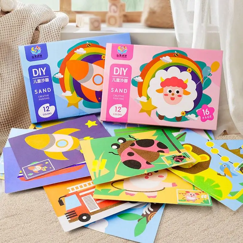 30PCS Kids' Sand Art Kits Cute Colorful Sand Art Kit With 16 Sheets Sand Art Painting Cards 12